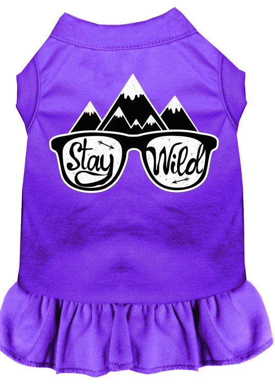 Stay Wild Screen Print Dog Dress Purple Med